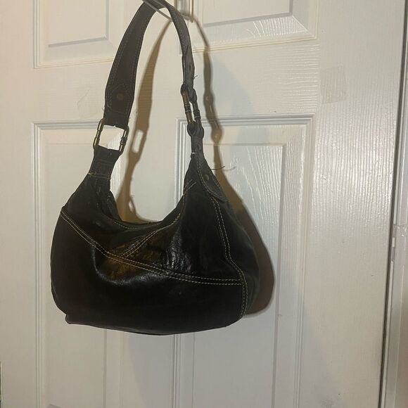 Wilson leather Black Leather Hobo Bag stitching accents & antique tone hardwares - Picture 1 of 14